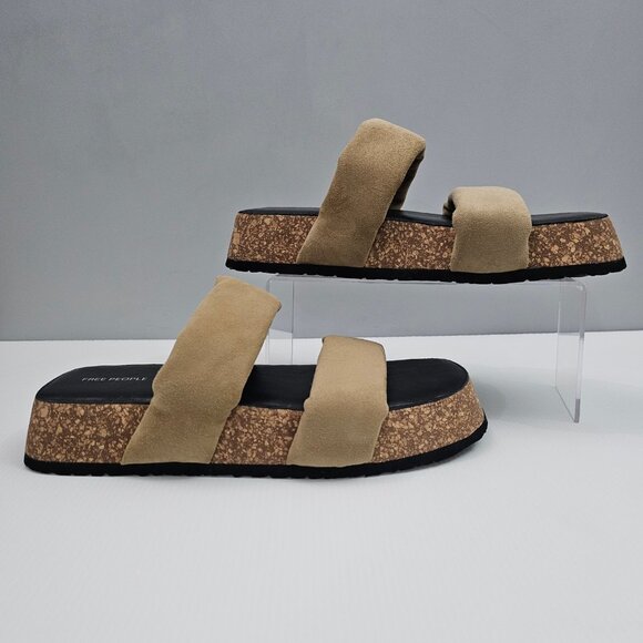 NEW Free People Fairmount Sandal Womens 10 Taupe Tan Suede Cork Platform Slide - Picture 3 of 13